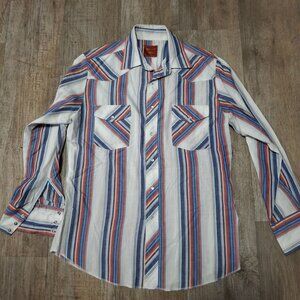 Rustler Mens Long Sleeve Western Pearl Snap Shirt Size XL Tall Striped Cotton